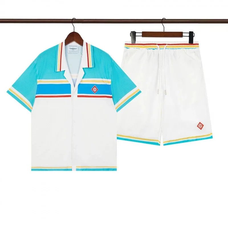 Casablanca Striped Silk Shirt and Shorts Set