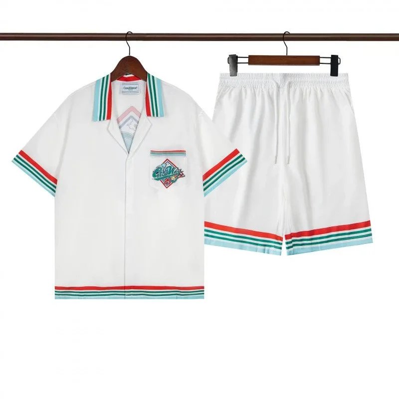Casablanca Striped Silk Shirt and Shorts Set