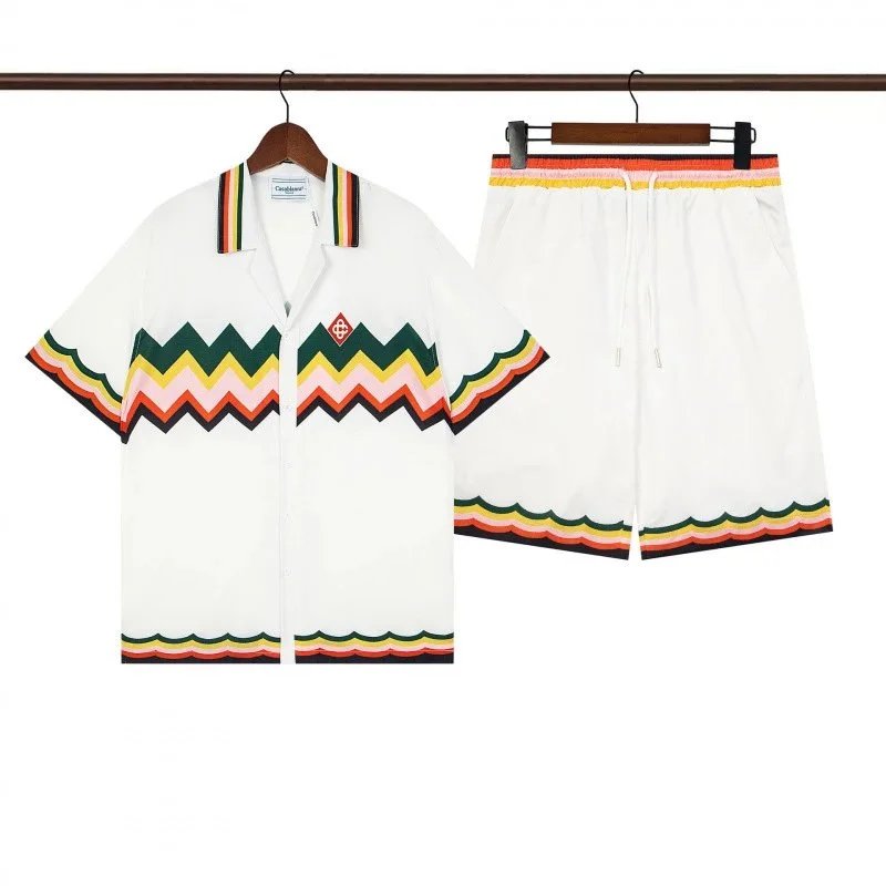 Casablanca Striped Silk Shirt and Shorts Set