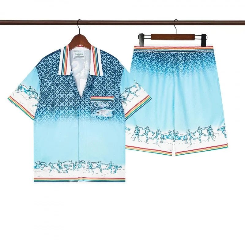 Casablanca Striped Silk Shirt and Shorts Set