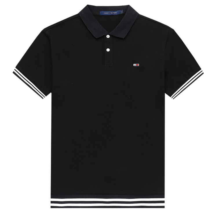 Tommy Hilfiger Flag Cuff Slim Fit Polo Shirt Black