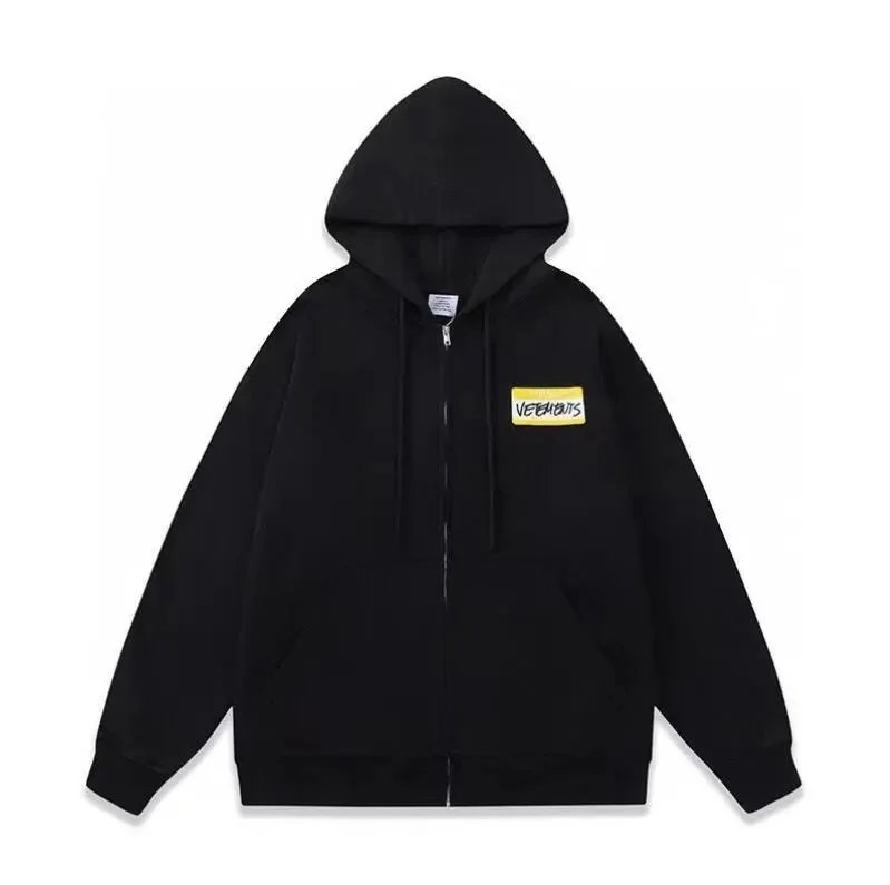 Vetements Hello My Name Is Zip-Up Hoodie Black