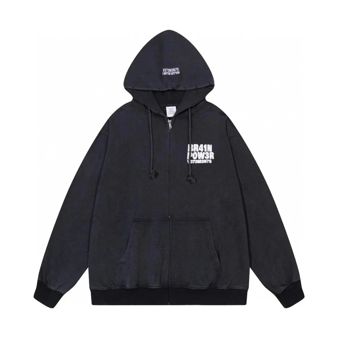 Vetements Hello My Name Is Zip-Up Hoodie Black