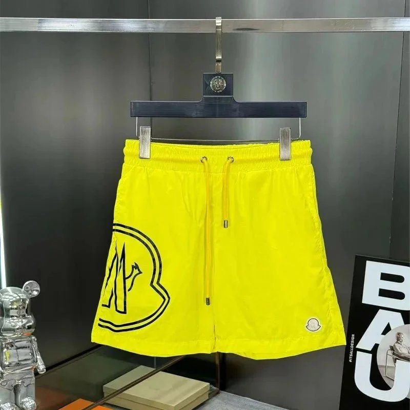 Moncler Big Outline Logo Swim Shorts Yellow
