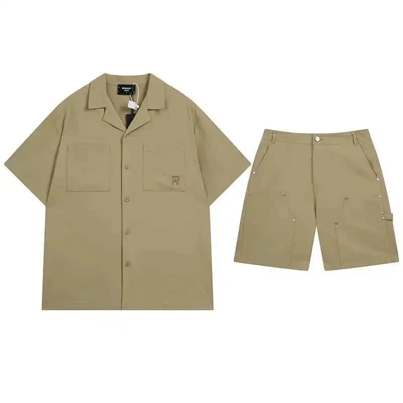 Represent Initial Short Sleeve Shirt and Shorts Set Khaki