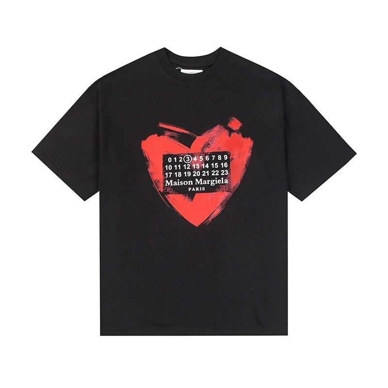 Maison Margiela Printed Heart Numeric Graphic T-Shirt Black
