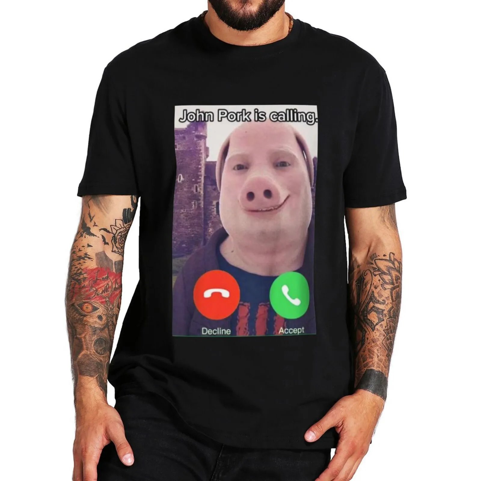 Generic John Pork Is Calling Graphic T-Shirt Black