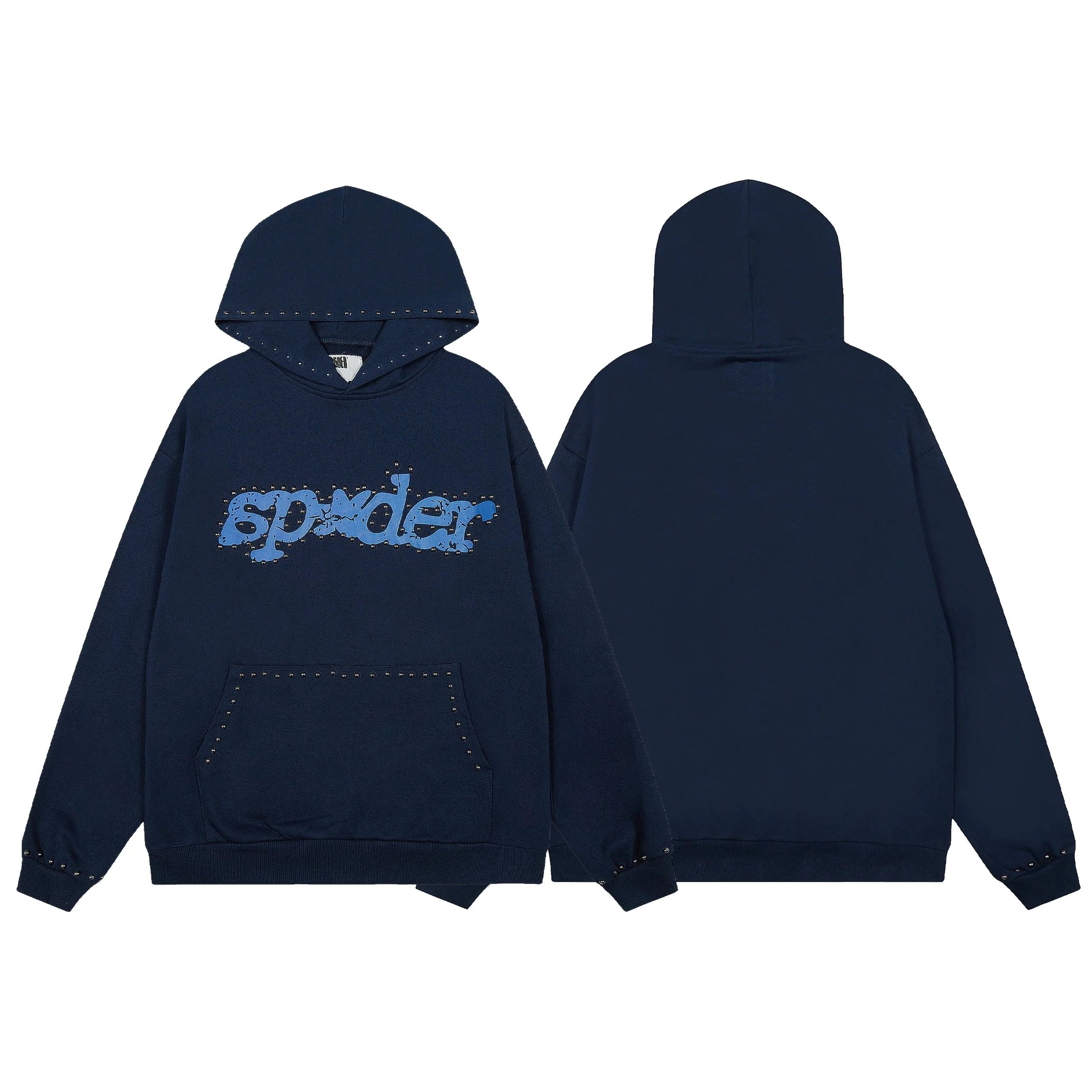Sp5der Punk V3 Studded Hoodie Blue