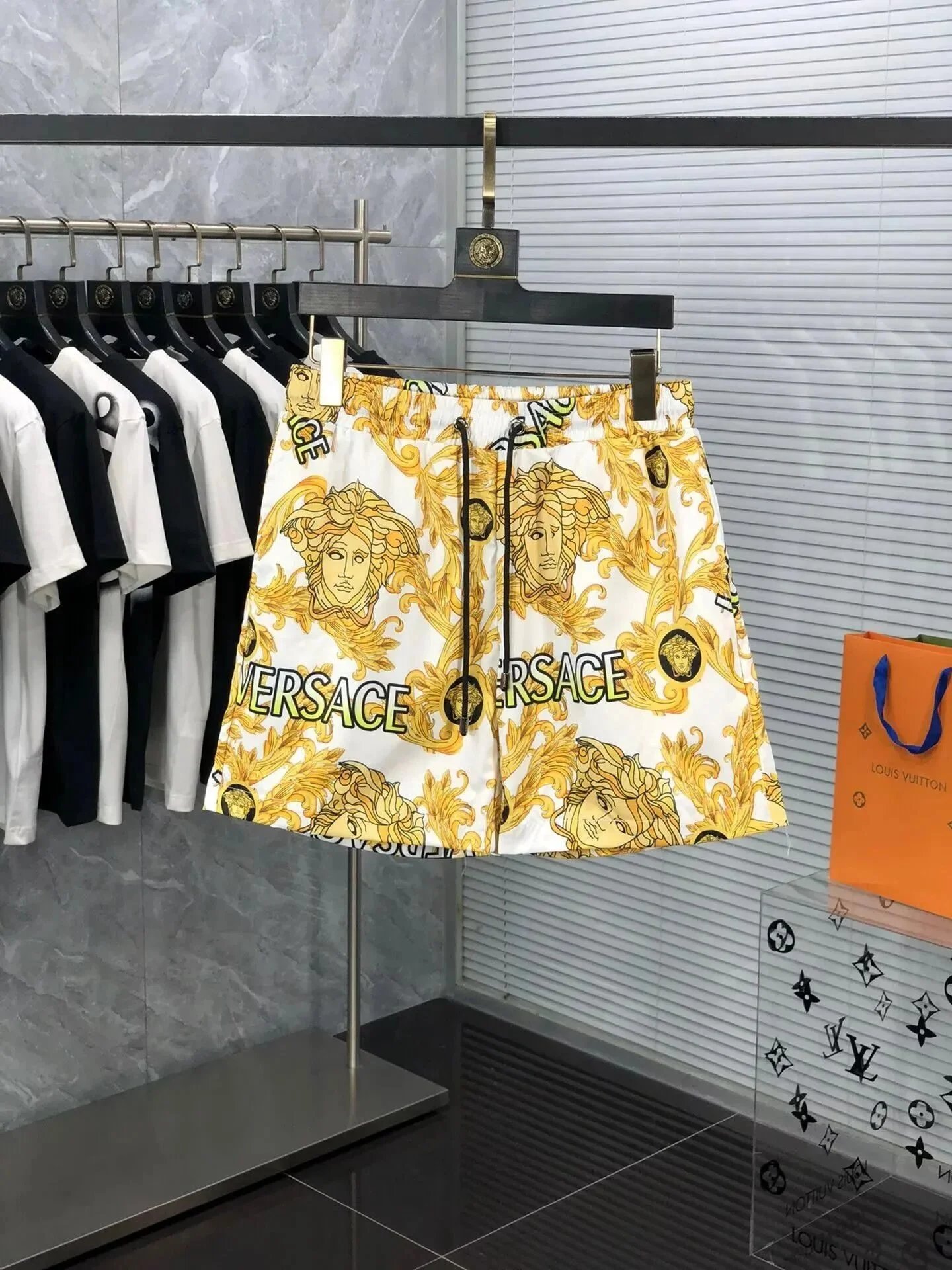 Versace Medusa Barocco Print Swim Shorts White Gold