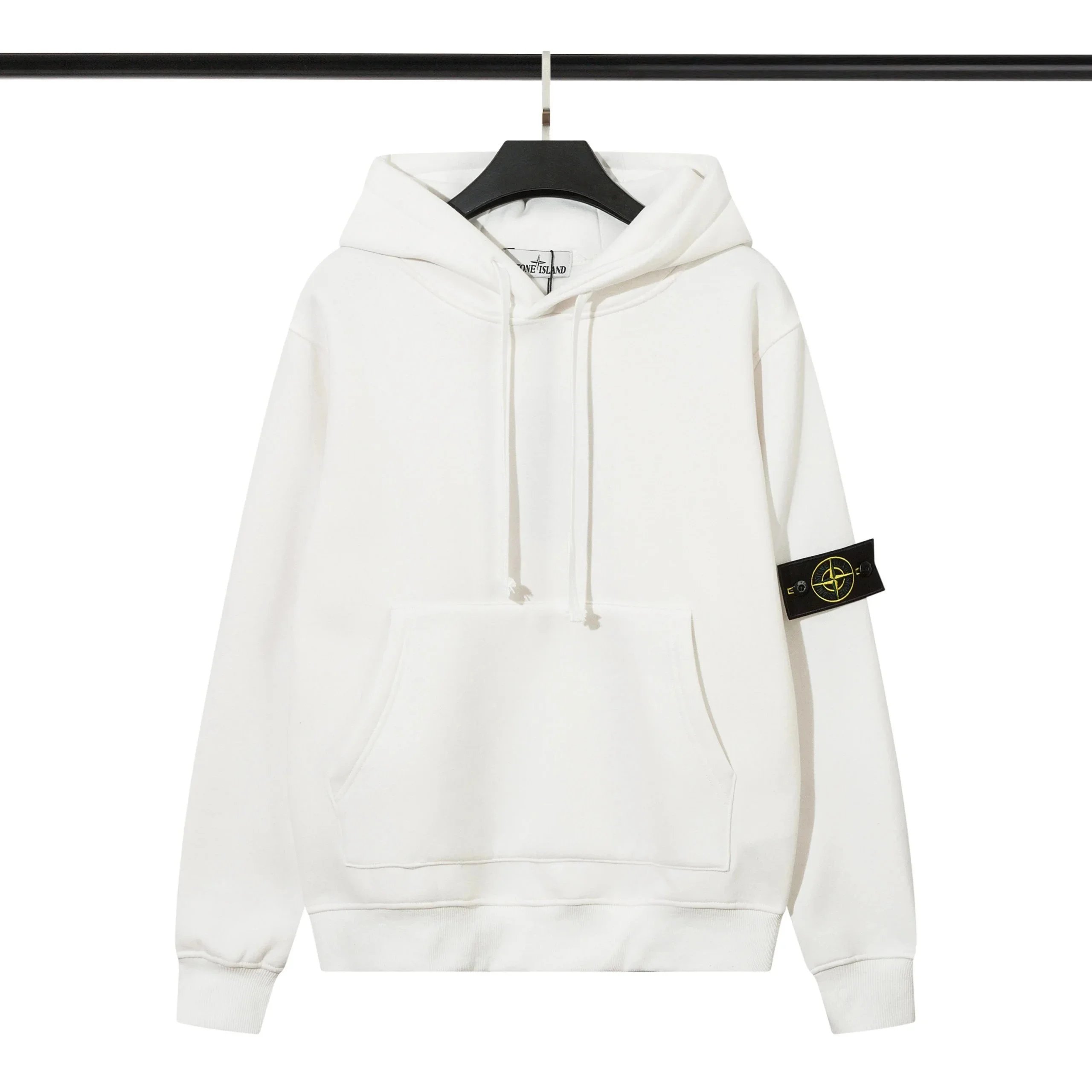 Stone Island Compass Patch Cotton Fleece Hoodie White