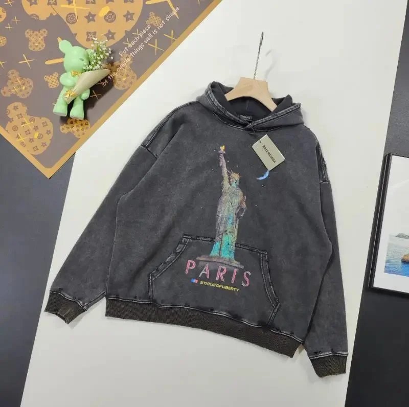Balenciaga Paris Liberty Distressed Hoodie 'Washed Black'