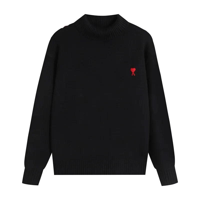 Ami Paris Ami de Cœur Funnel Neck Sweater Black