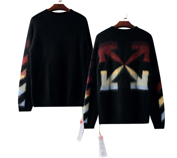Off-White Diag Brushed Mohair Crewneck Sweater Black Multicolor