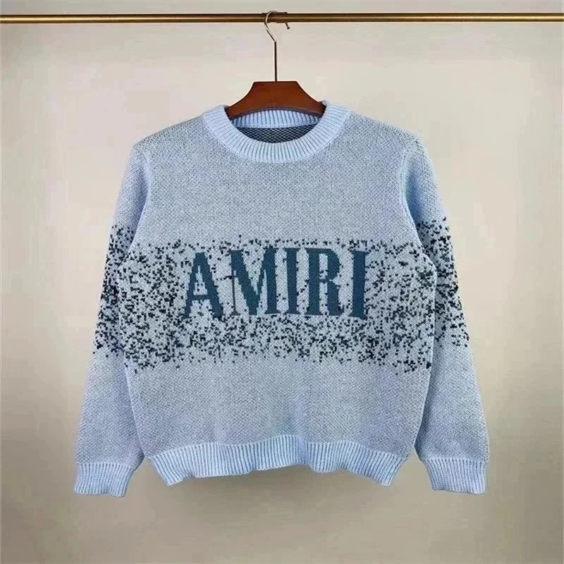 AMIRI Spray Paint Logo Knit Sweater Light Blue