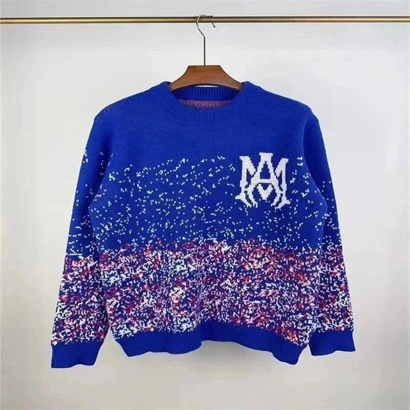 AMIRI Spray Paint Logo Knit Sweater Light Blue
