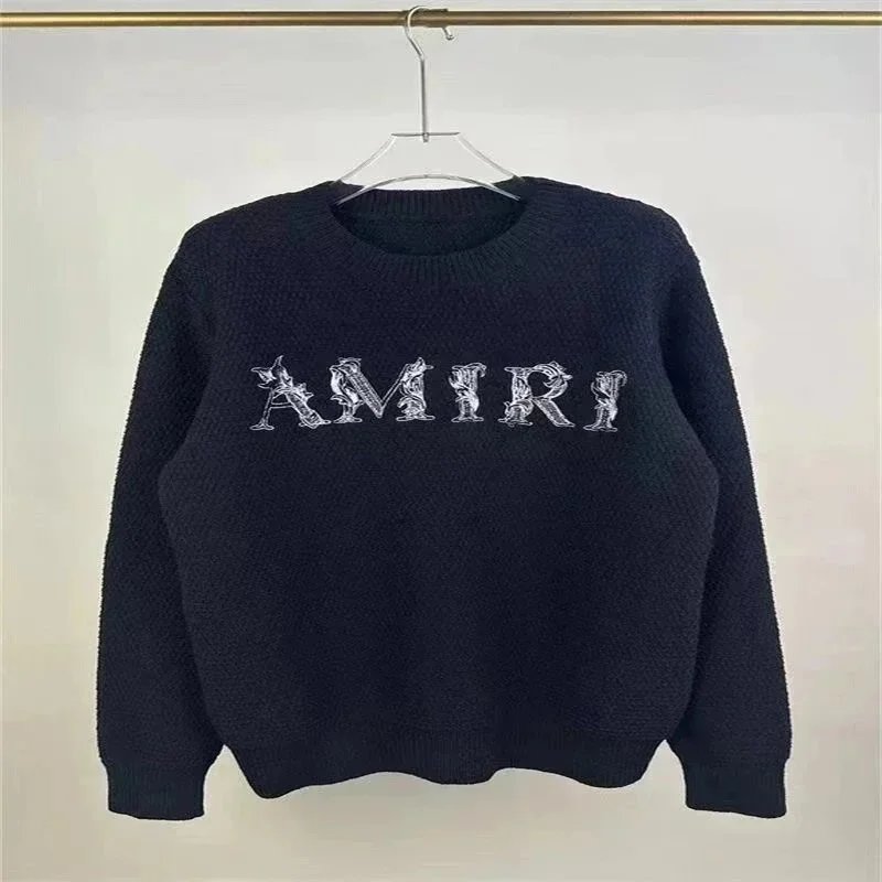 AMIRI Spray Paint Logo Knit Sweater Light Blue