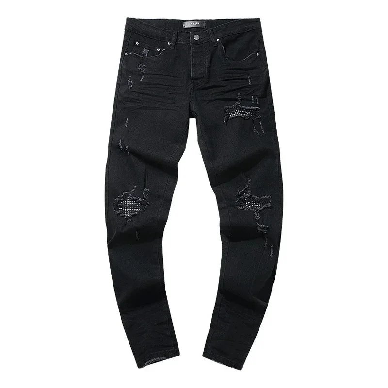 AMIRI Crystal Distressed Skinny Jeans Black