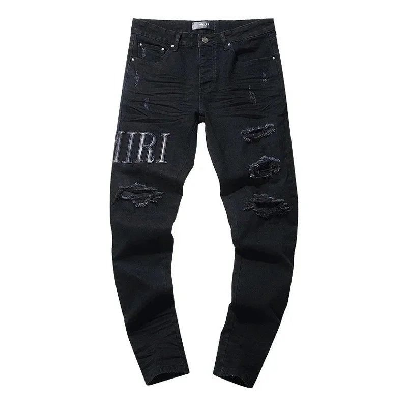 AMIRI Crystal Distressed Skinny Jeans Black