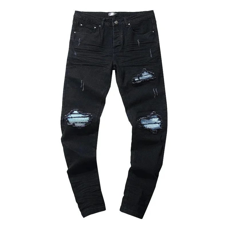 AMIRI Crystal Distressed Skinny Jeans Black