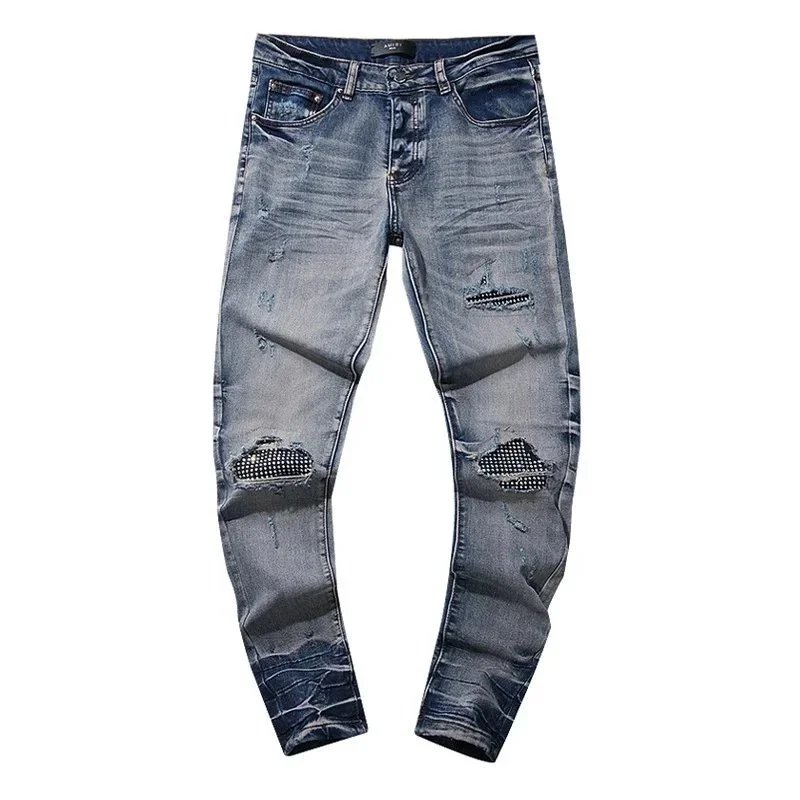 AMIRI Crystal Distressed Skinny Jeans Black