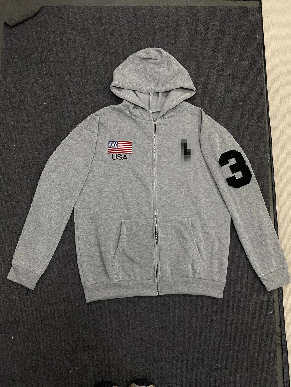 Polo Ralph Lauren Big Pony USA Flag Zip-Up Hoodie Heather Grey