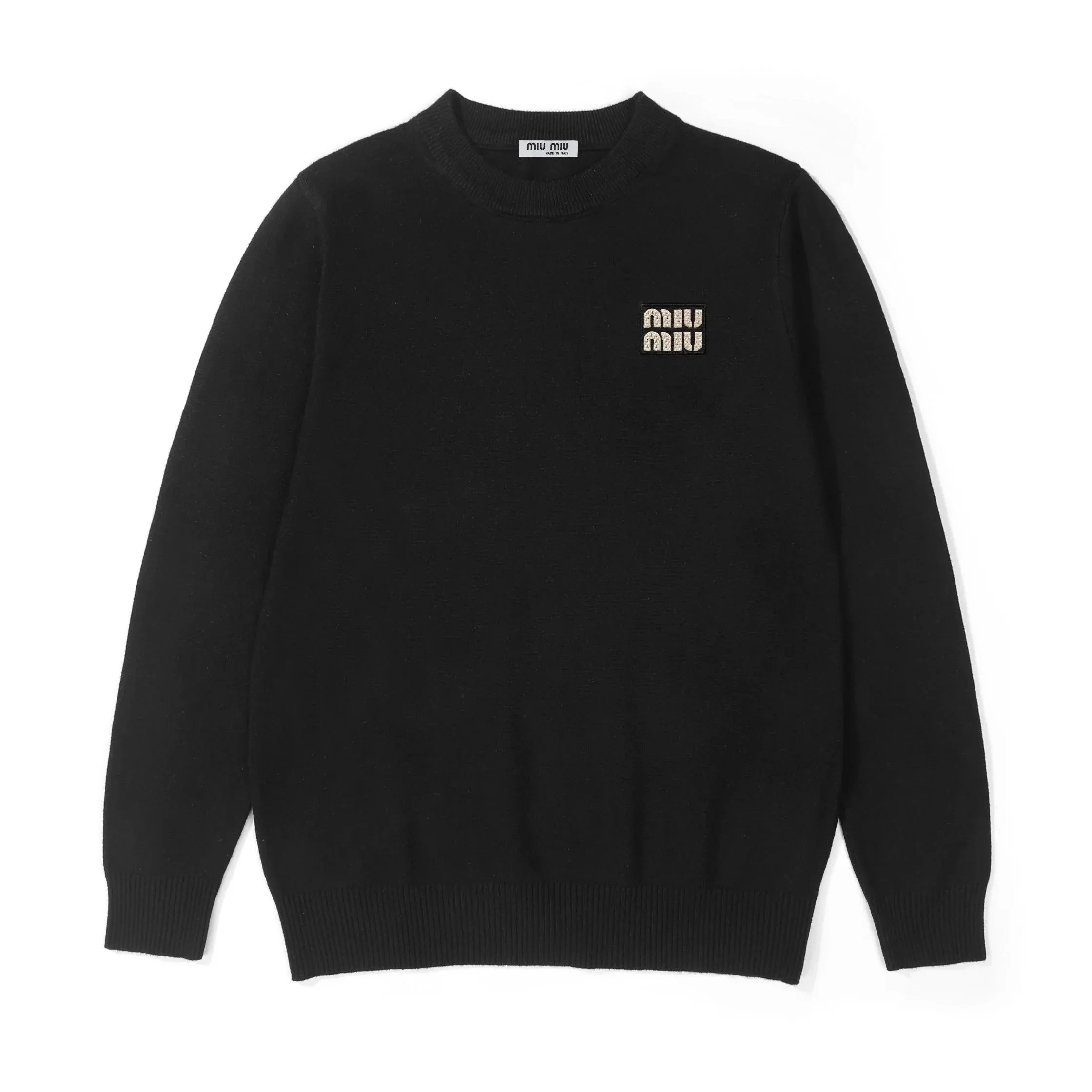 Miu Miu Logo-Embellished Wool Sweater Black