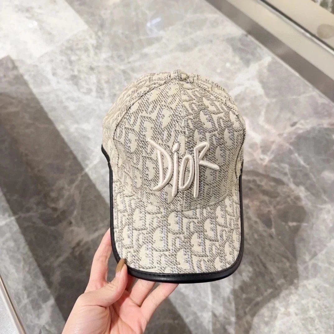 Dior Oblique Canvas Embroidered Logo Baseball Cap Beige