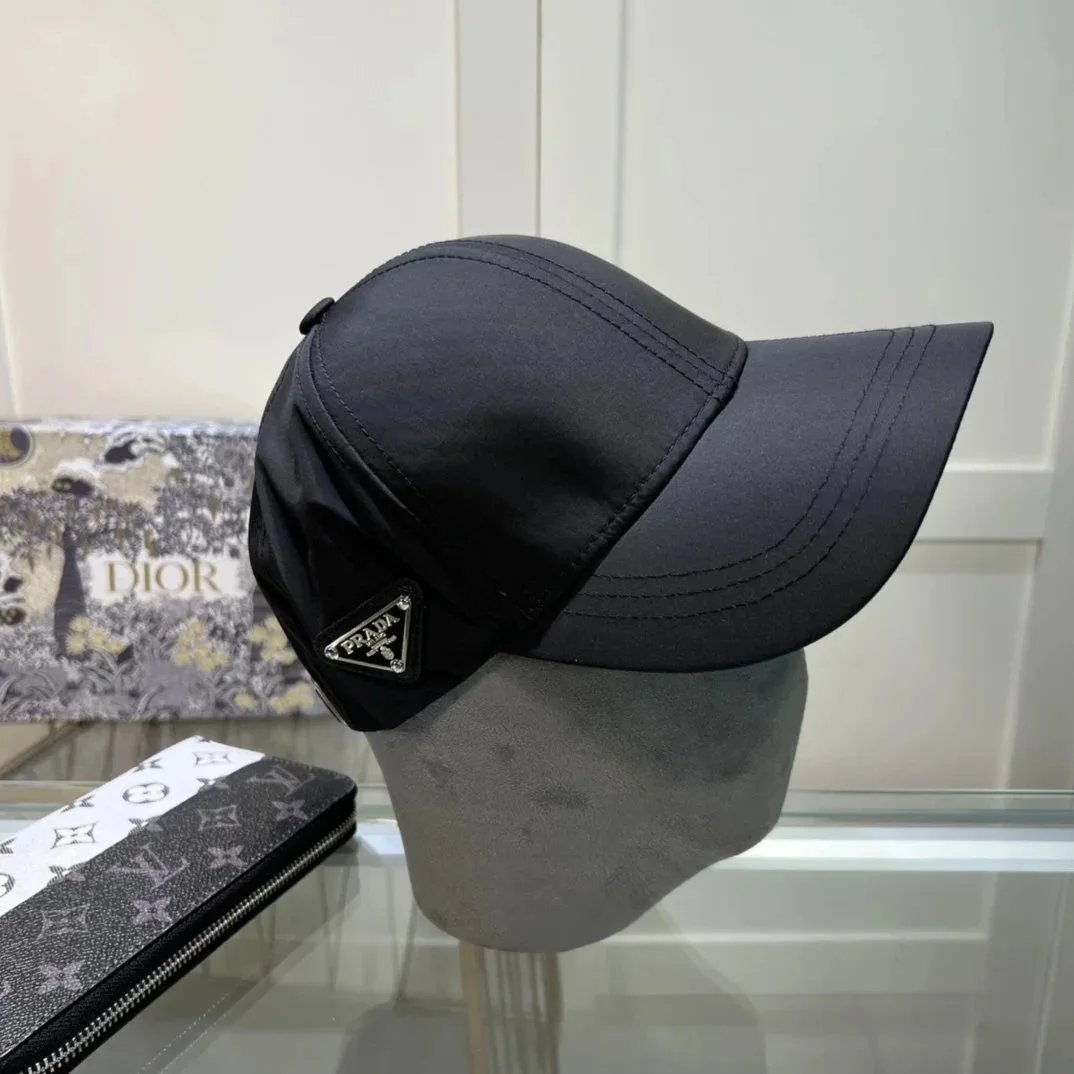 Prada Re-Nylon Triangle Logo Baseball Cap Black