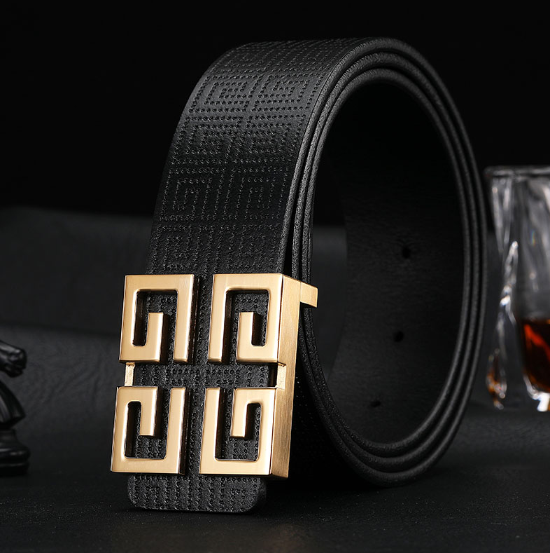 Givenchy 4G Buckle Monogram Embossed Leather Belt Black Gold