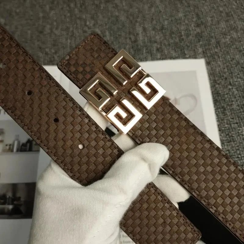 Givenchy 4G Buckle Monogram Embossed Leather Belt Black Gold
