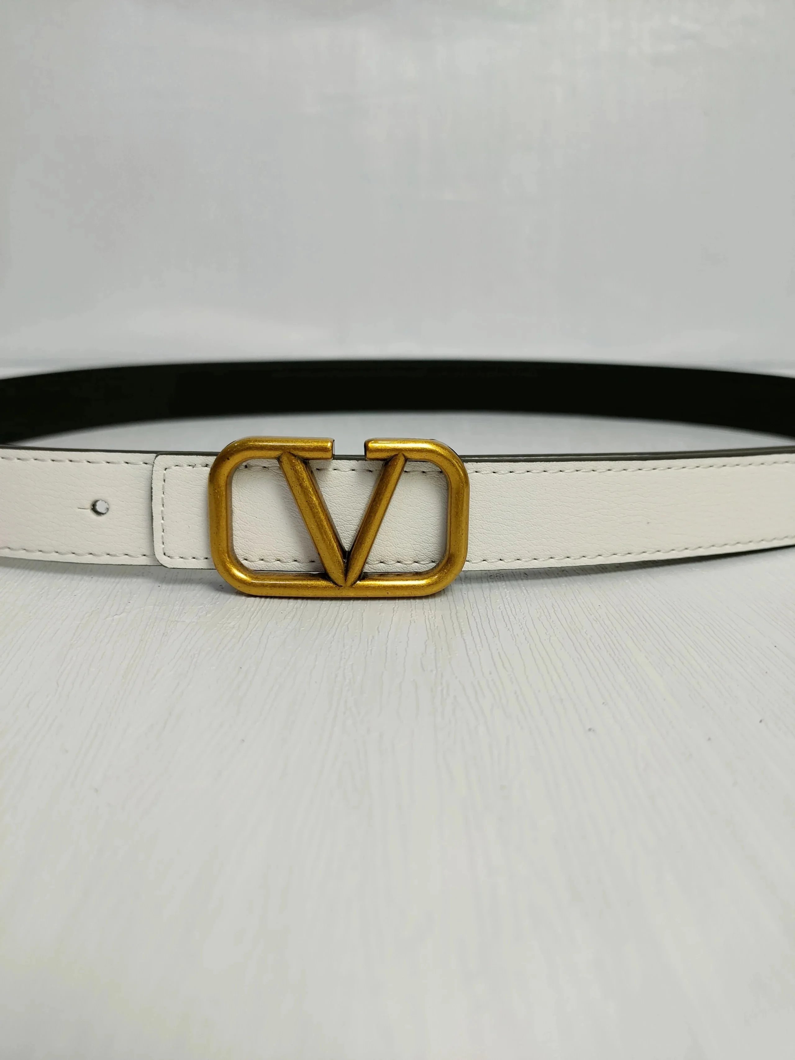 Valentino Garavani VLogo Signature Belt White Gold