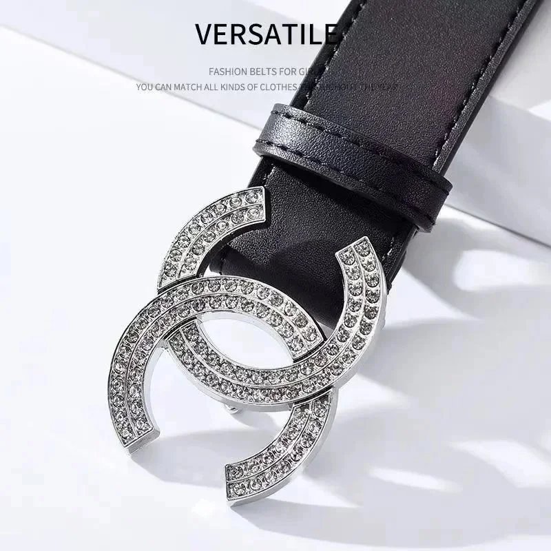Chanel Calfskin Woven Chain CC Buckle Belt Black Silver