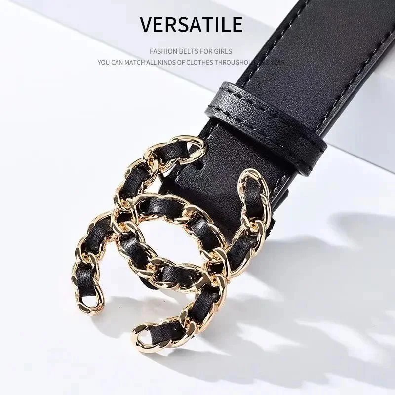 Chanel Calfskin Woven Chain CC Buckle Belt Black Silver