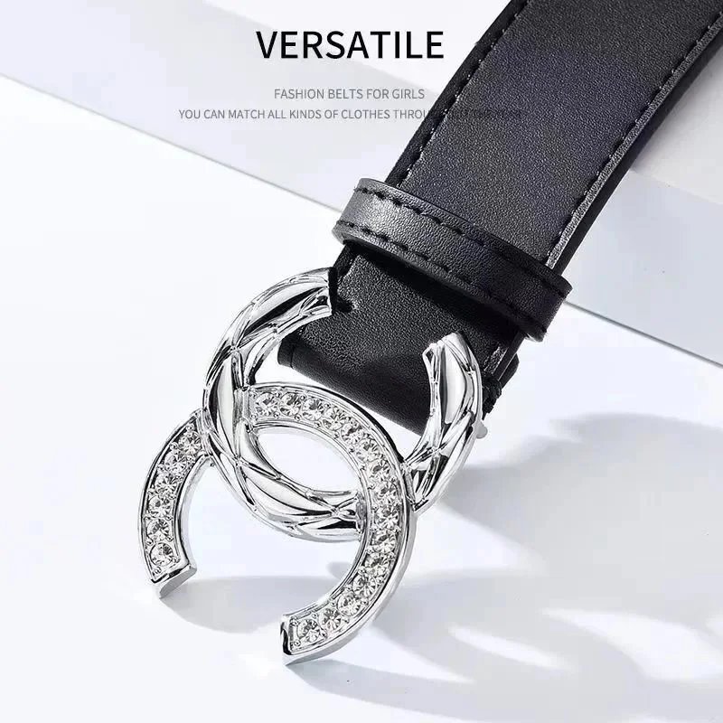 Chanel Calfskin Woven Chain CC Buckle Belt Black Silver
