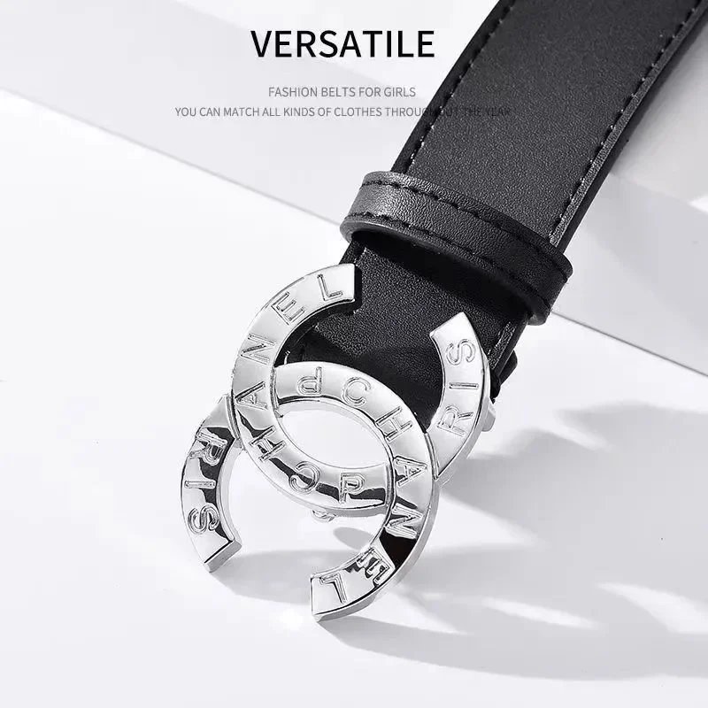 Chanel Calfskin Woven Chain CC Buckle Belt Black Silver