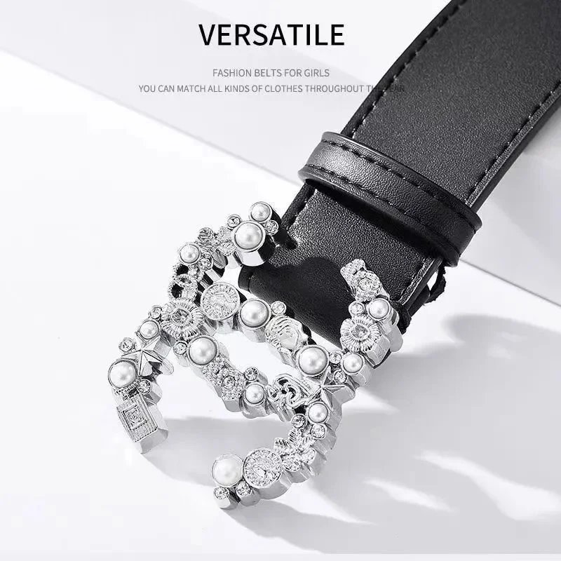 Chanel Calfskin Woven Chain CC Buckle Belt Black Silver