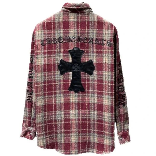 Chrome Hearts Leather Cross Patch Plaid Flannel Shirt