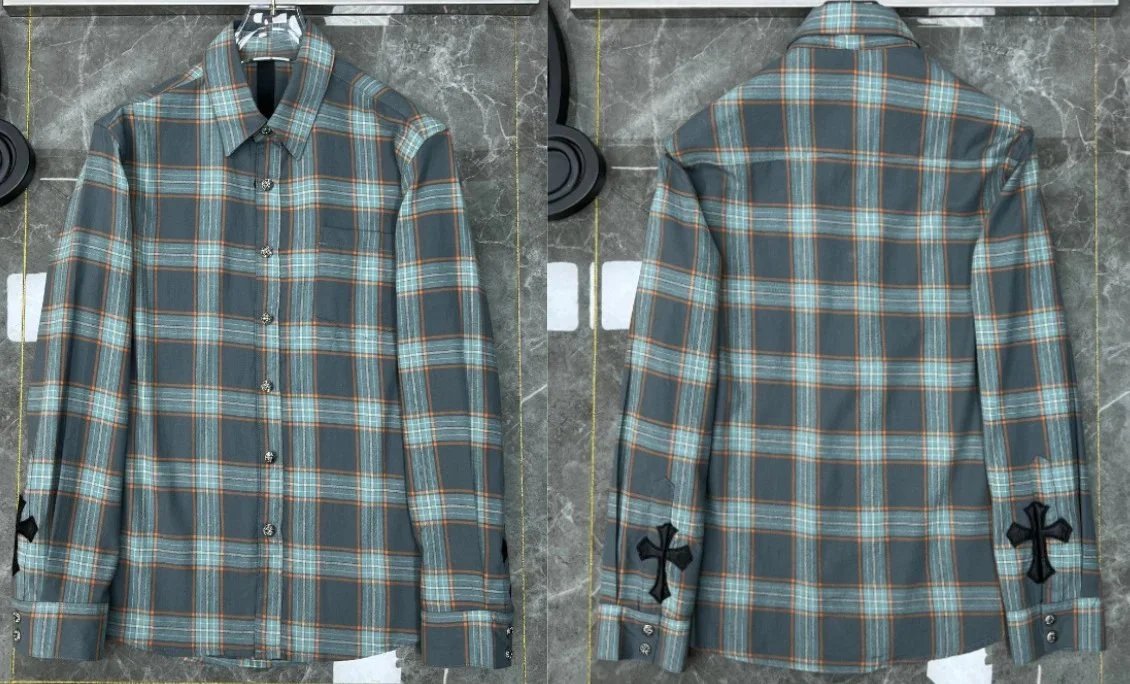 Chrome Hearts Leather Cross Patch Plaid Flannel Shirt