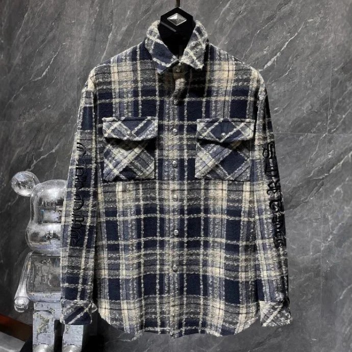 Chrome Hearts Leather Cross Patch Plaid Flannel Shirt
