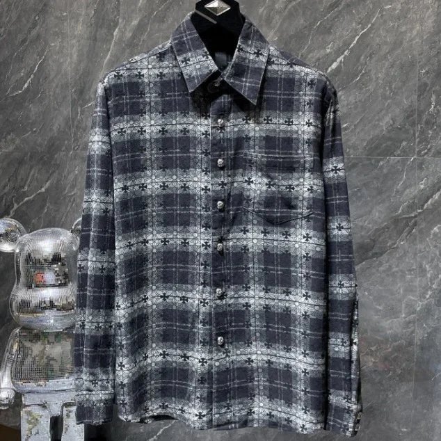Chrome Hearts Leather Cross Patch Plaid Flannel Shirt