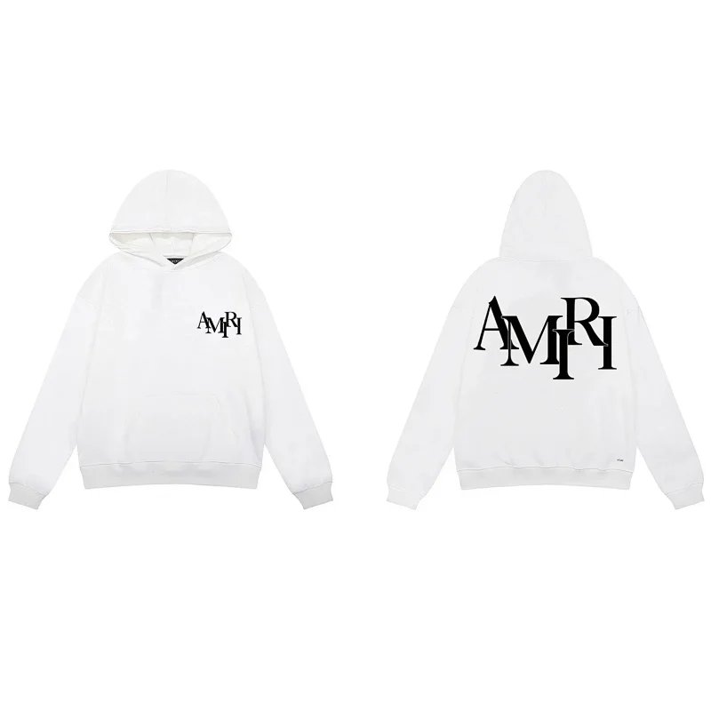 Amiri Staggered Logo Hoodie White