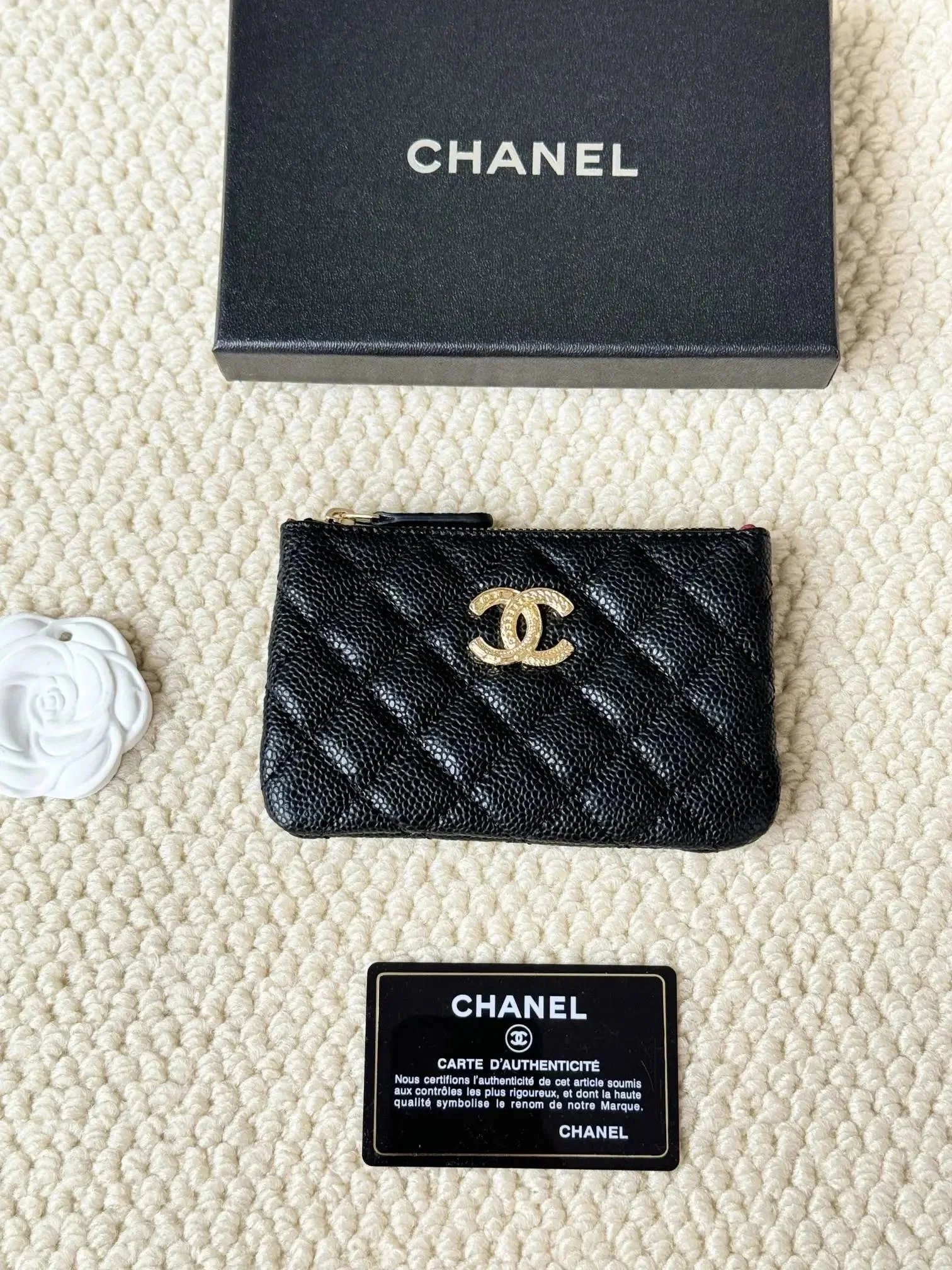Chanel Classic Quilted Caviar Zipped Coin Purse Black Gold Hardware
