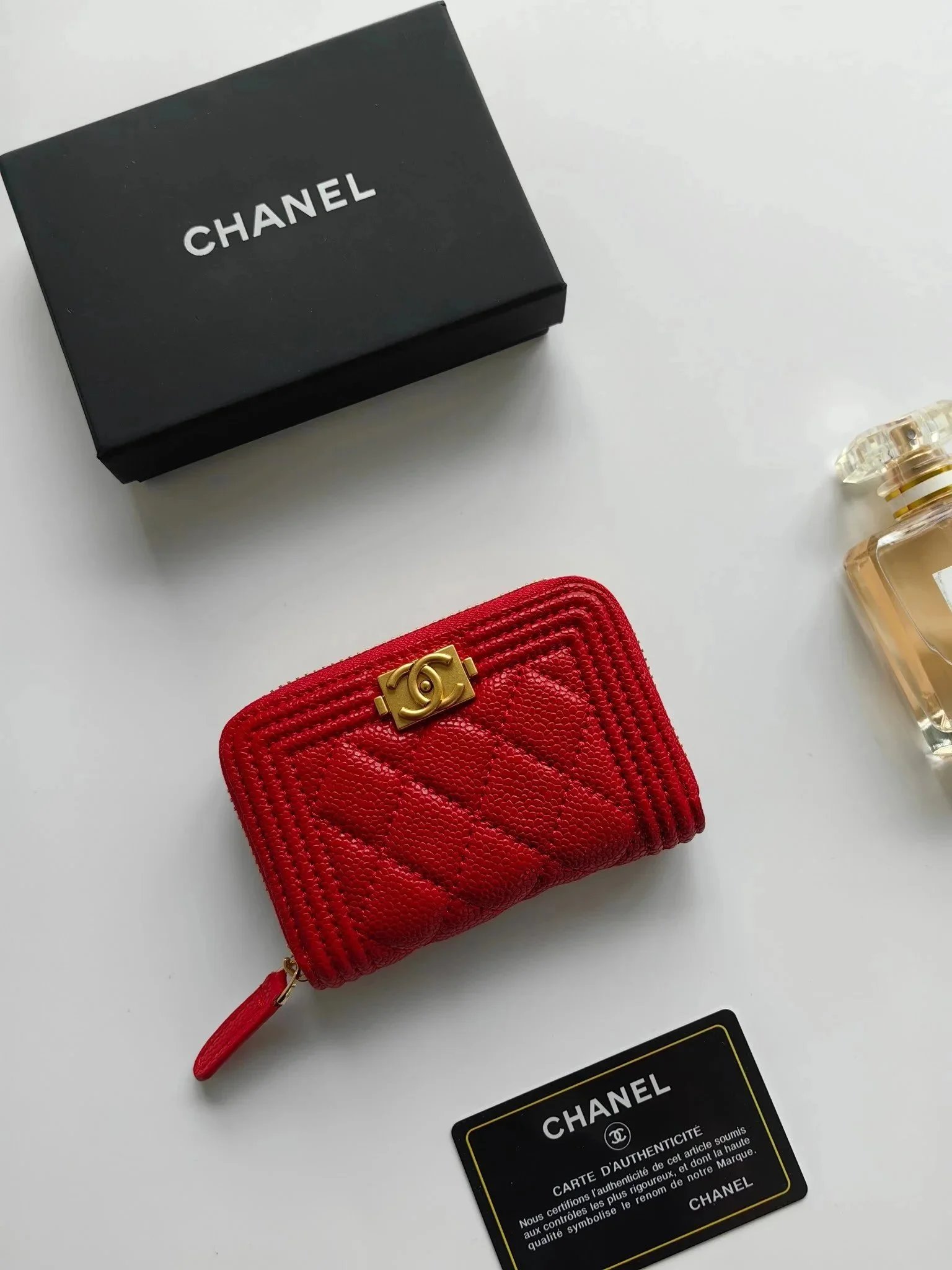 Chanel Classic Quilted Caviar Zipped Coin Purse Black Gold Hardware