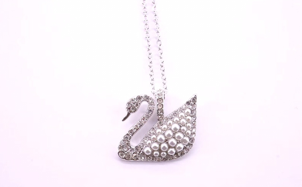 Swarovski Swan Crystal Drop Pendant Necklace Light Blue Rhodium Plated