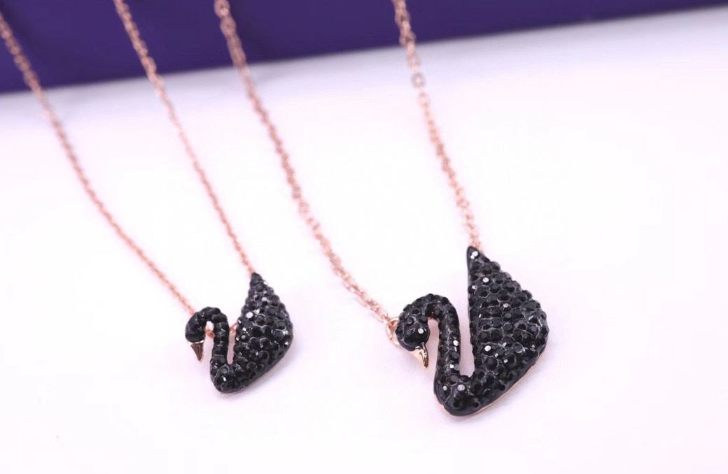 Swarovski Swan Crystal Drop Pendant Necklace Light Blue Rhodium Plated