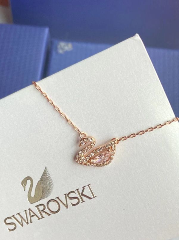 Swarovski Swan Crystal Drop Pendant Necklace Light Blue Rhodium Plated