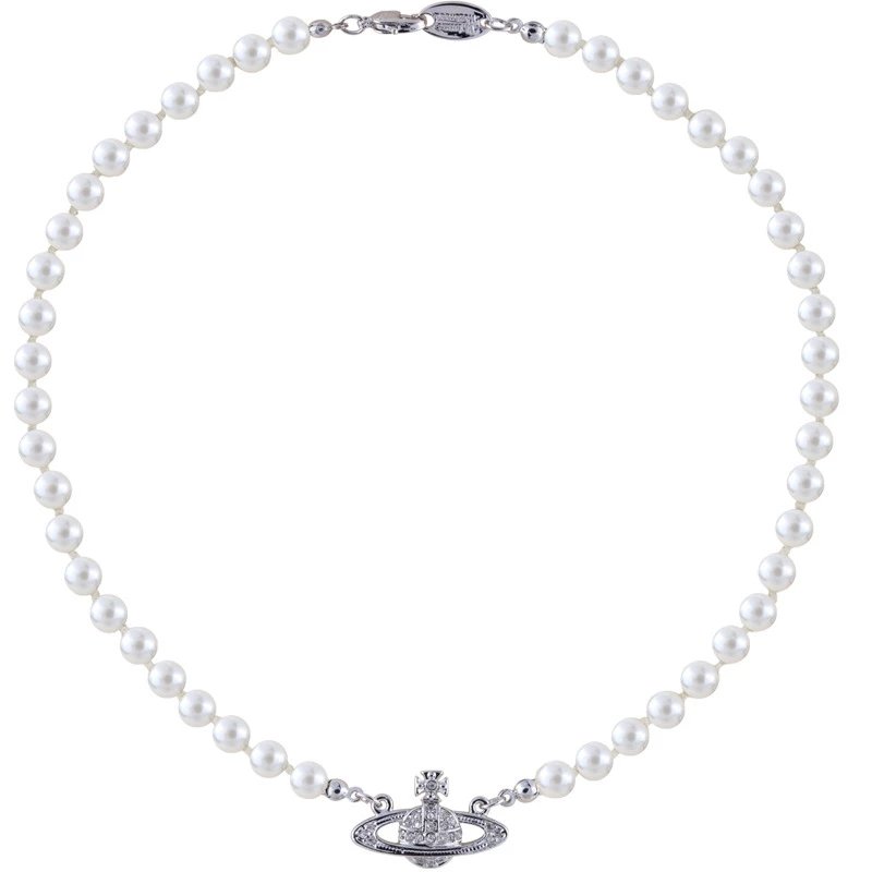 Vivienne Westwood Mini Bas Relief Pearl Choker Silver/White