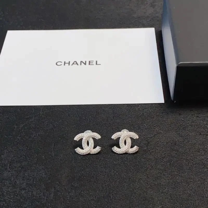 Chanel Classic CC Crystal Stud Earrings Silver