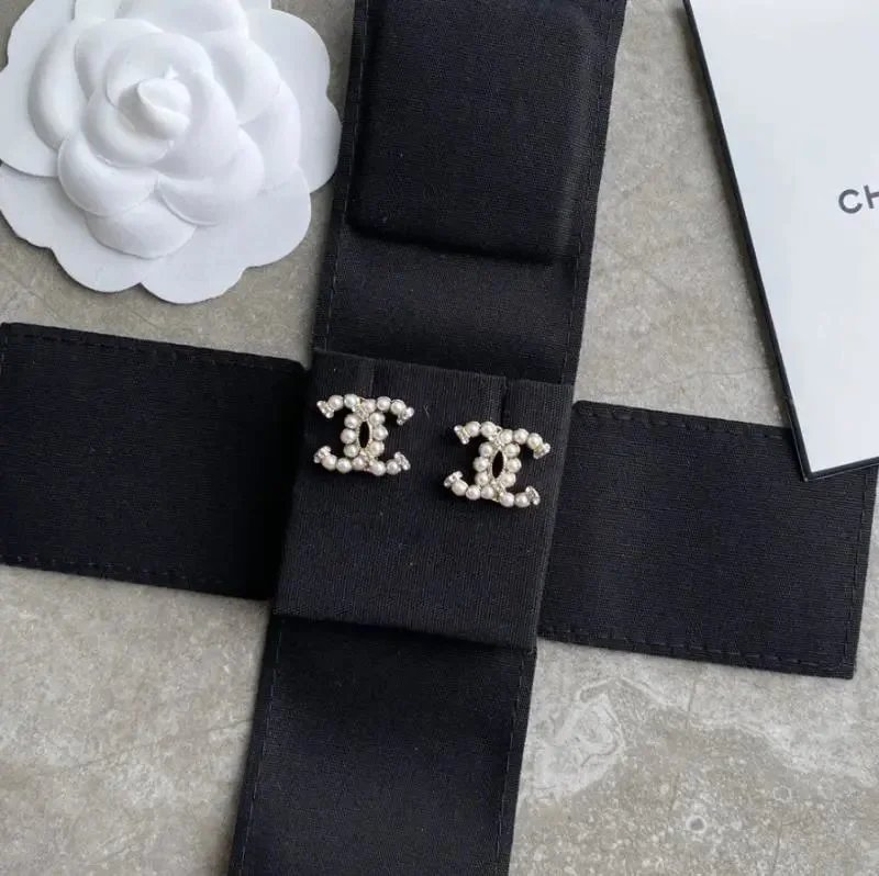 Chanel Classic CC Crystal Stud Earrings Silver