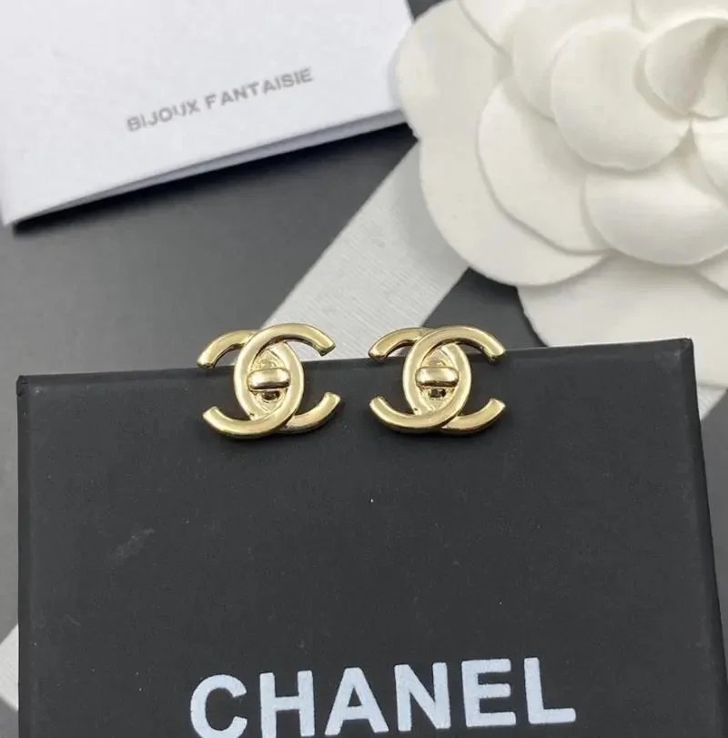 Chanel Classic CC Crystal Stud Earrings Silver